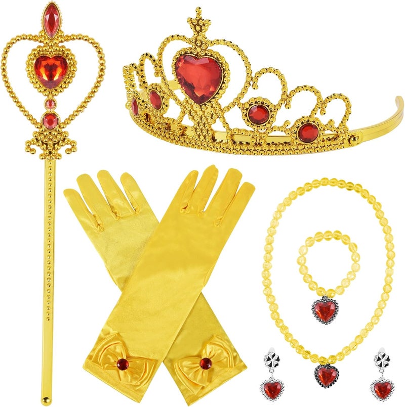 jayuwe 6 PCS Princess Dress Up Jewelry Set, Princess Crown Wand Gloves Necklace Earrings Bracelet for Girls Gifts Accessories - Image 1